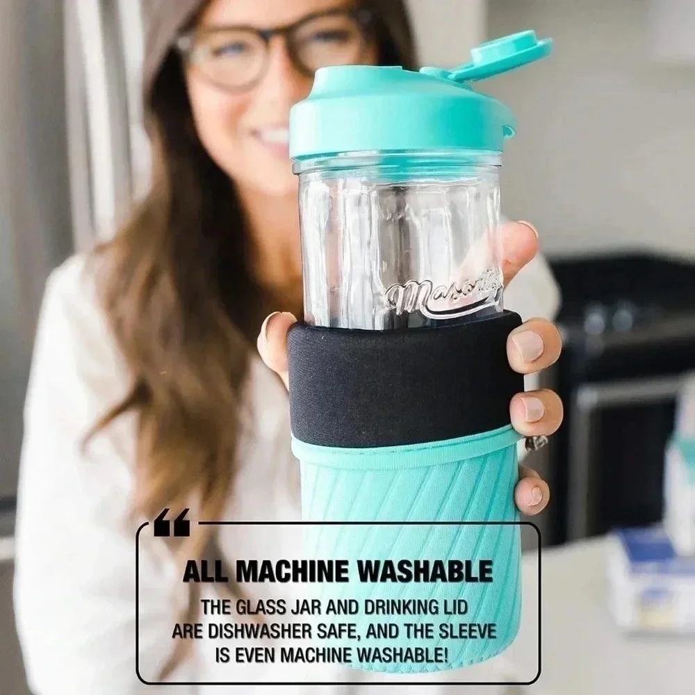 Masontops Regular Mouth Mason Jar Water Bottle Set, Teal